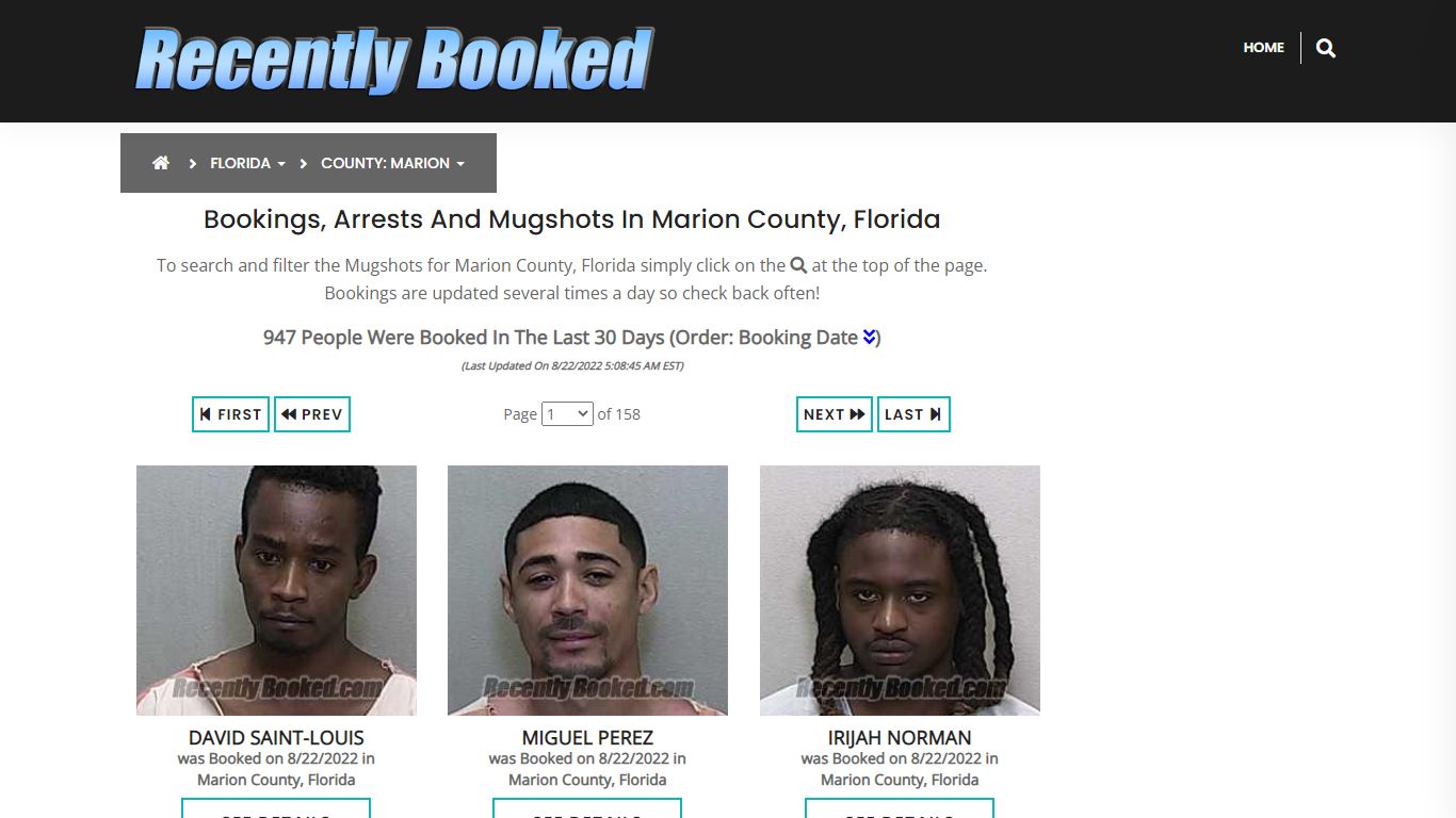 Recent bookings, Arrests, Mugshots in Marion County, Florida